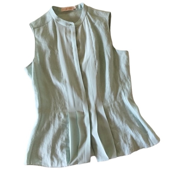 TORY BURCH Linen & Silk Button Down Sleeveless Peplum Style Top size 4 - Picture 3 of 14